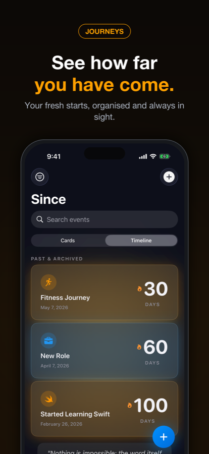 Since journeys screen showing multiple tracked fresh starts.